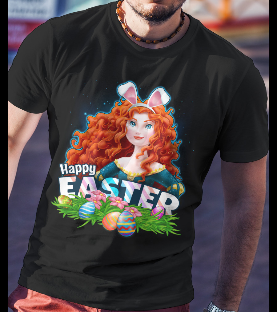 Merida Happy Easter With Bunny Ears And Easter Eggs T-Shirt