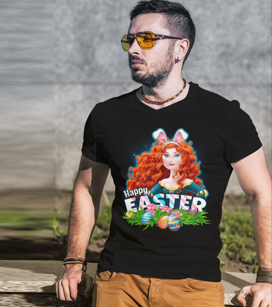Merida Happy Easter With Bunny Ears And Easter Eggs T-Shirt