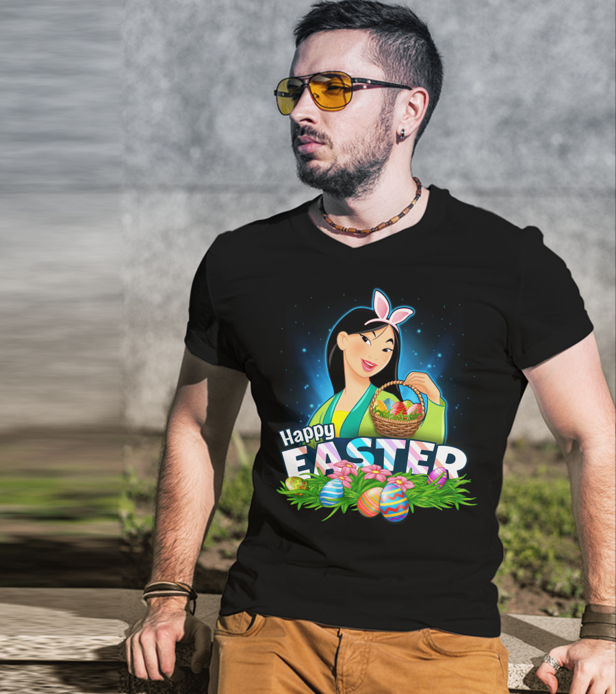 Happy Easter Mulan Holding Easter Basket With Eggs And Bunny Ears T-Shirt
