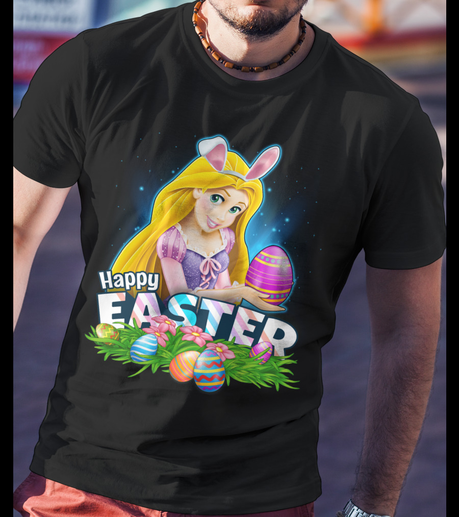 RAPUNZEL Happy Easter Bunny Ears Colorful Eggs Flower Patch T-Shirt