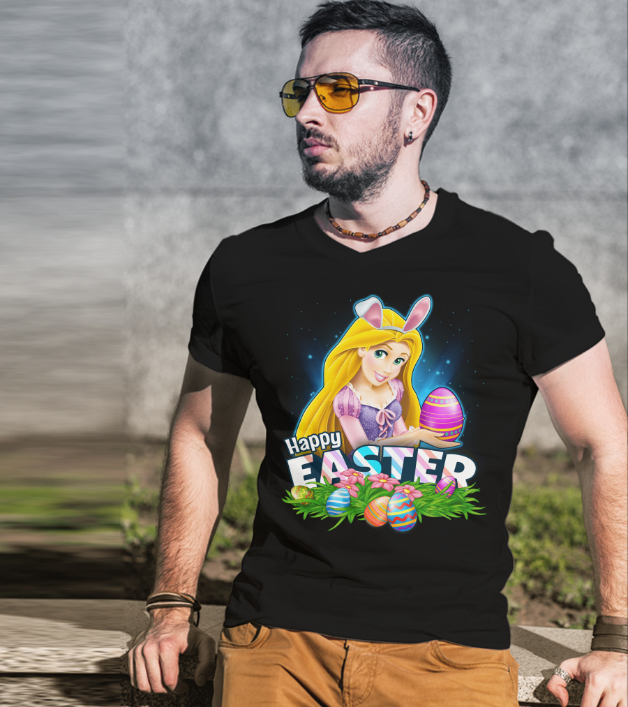 RAPUNZEL Happy Easter Bunny Ears Colorful Eggs Flower Patch T-Shirt