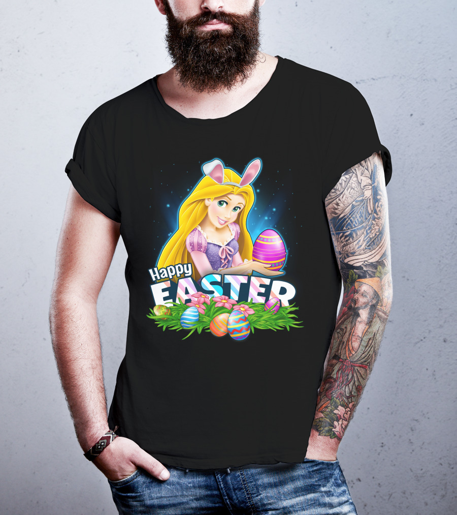 RAPUNZEL Happy Easter Bunny Ears Colorful Eggs Flower Patch T-Shirt