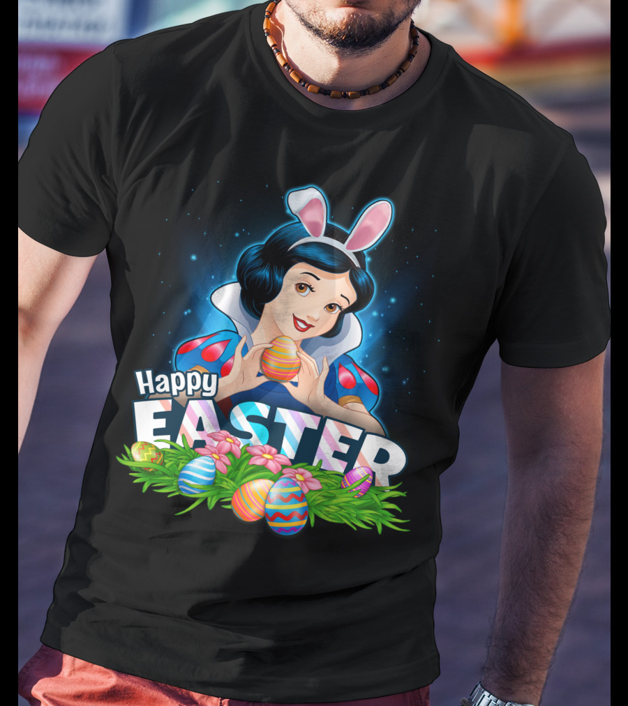 Snow White Happy Easter Bunny Ears Colorful Eggs T-Shirt