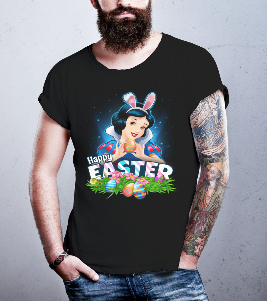 Snow White Happy Easter Bunny Ears Colorful Eggs T-Shirt