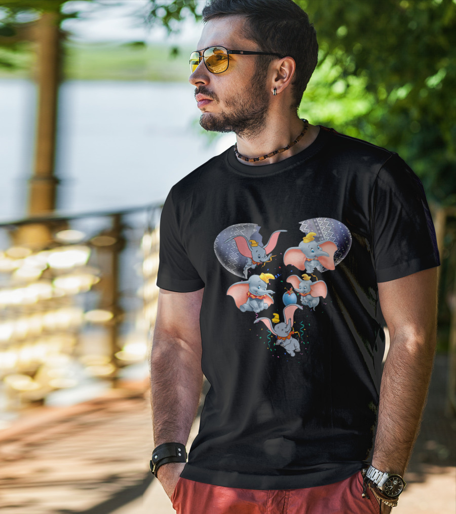Dumbo Heart-Shaped Celebration With Confetti And Blue Balloon T-Shirt