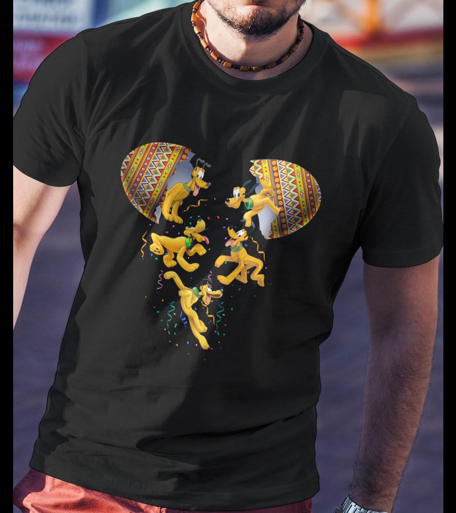 Mickey Mouse Pluto Celebratory Confetti Explosion T-Shirt
