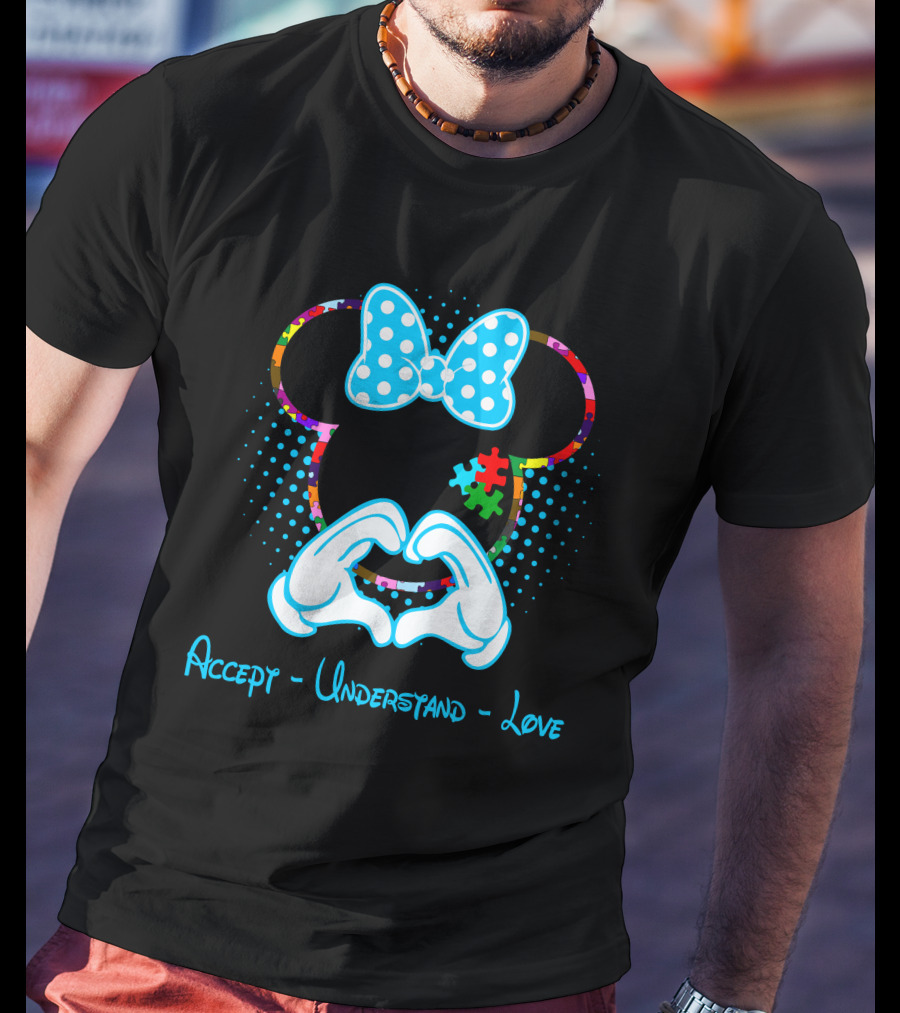 Accept Understand Love Autism Minnie Puzzle Bow T-Shirt
