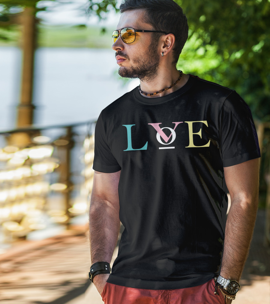 LOVE OV Letters With Pastel Colors And Circle T-Shirt