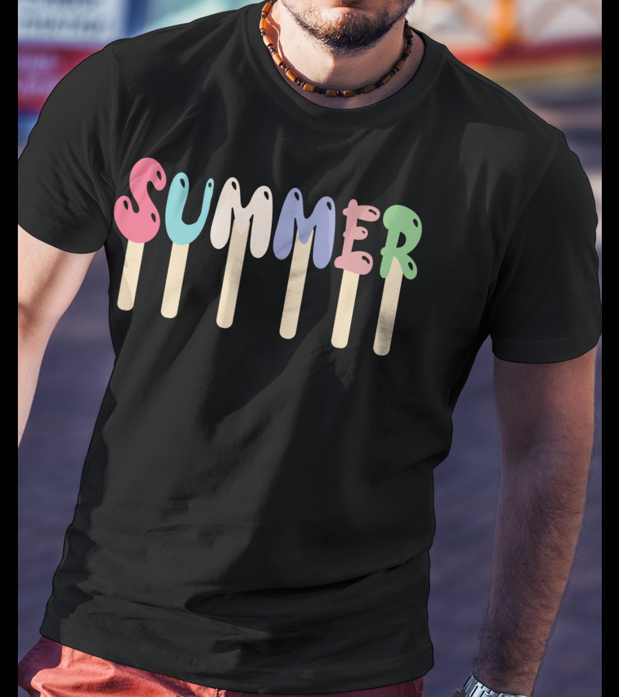 Summer Ice Cream Melting Letters Popsicle T-Shirt