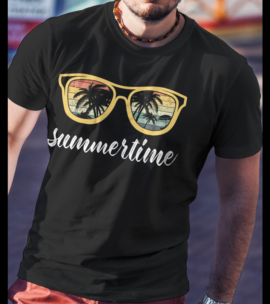 Summertime Sunglasses Palm Trees Retro T-Shirt