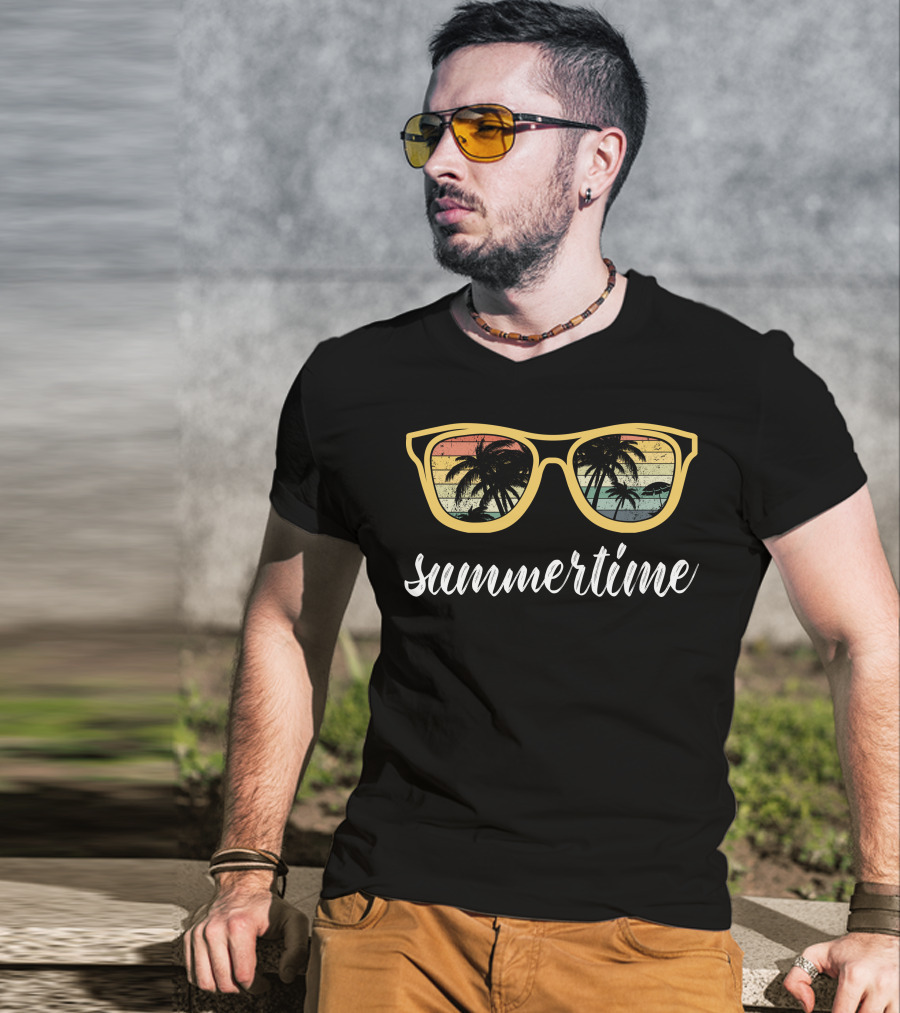 Summertime Sunglasses Palm Trees Retro T-Shirt