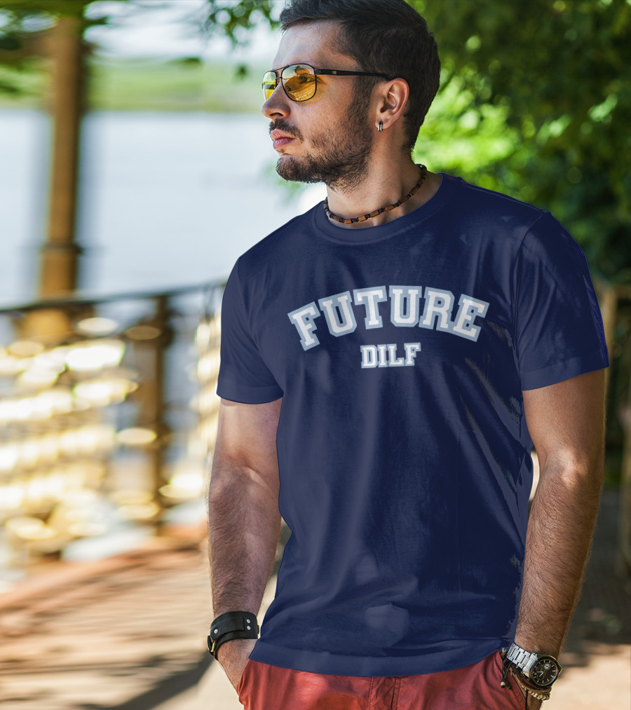FUTURE DILF College Style Vintage Text T-Shirt