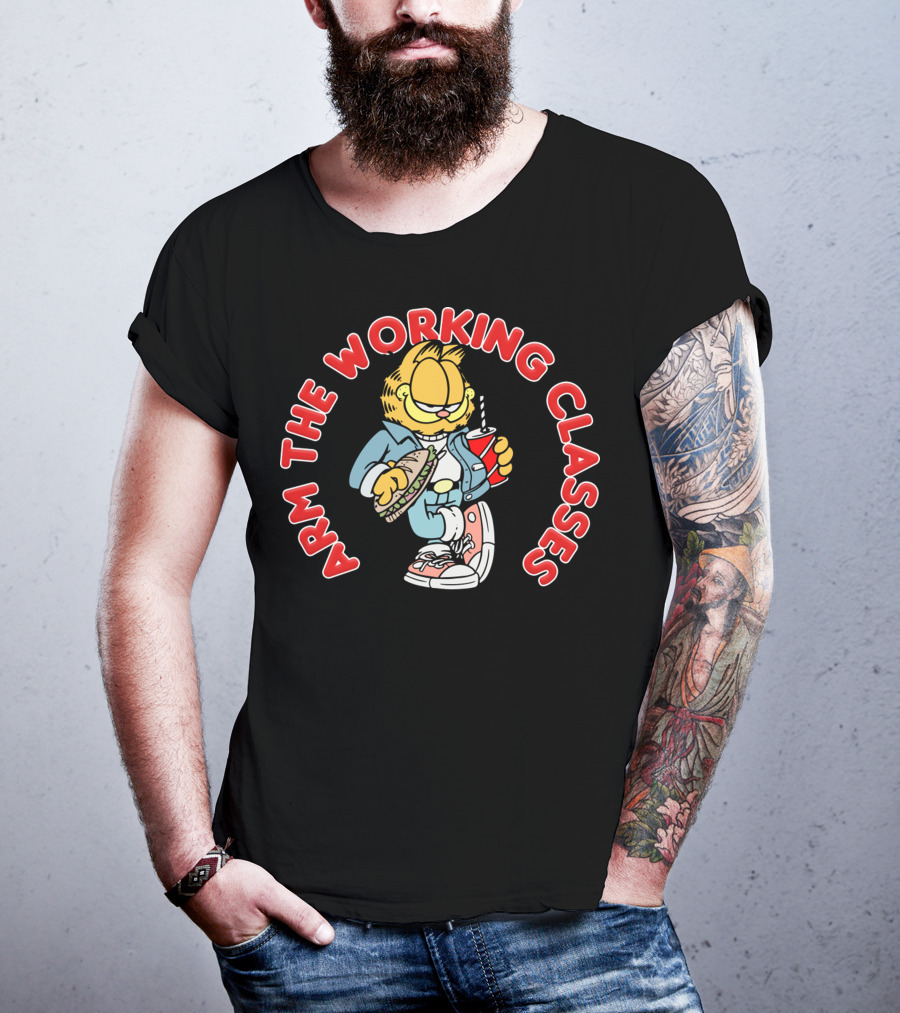 Arm The Working Classes Garfield Meme Eating Sandwich And Drinking Soda T-Shirt