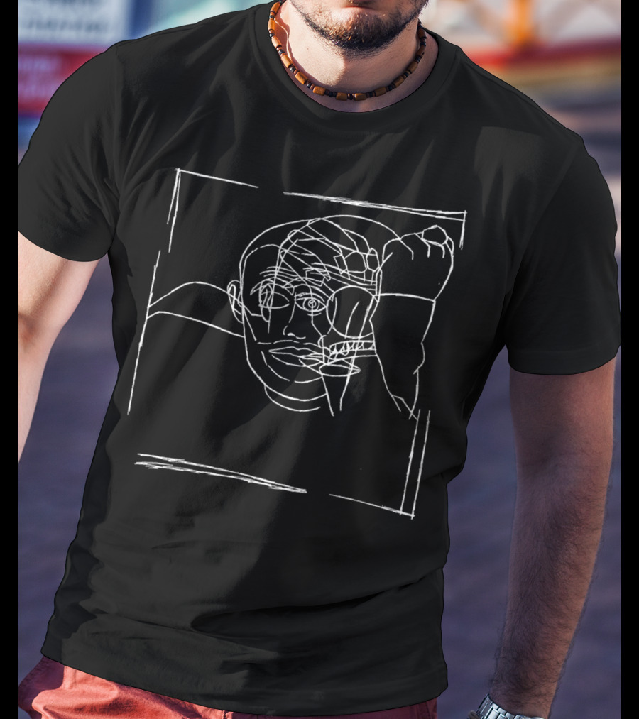 Circles Abstract Line Art Face In Hand Sketch T-Shirt