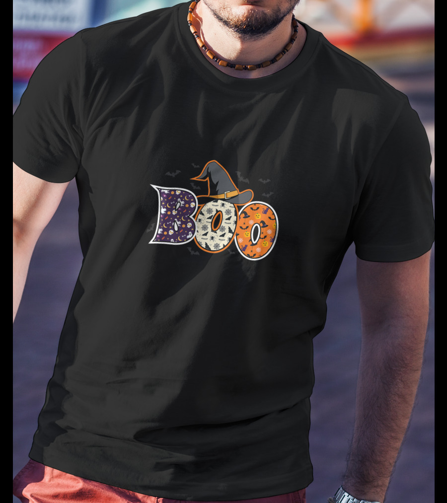 Boo Halloween Witch Hat Bat Horror Scary Hallowen Premium T-Shirt