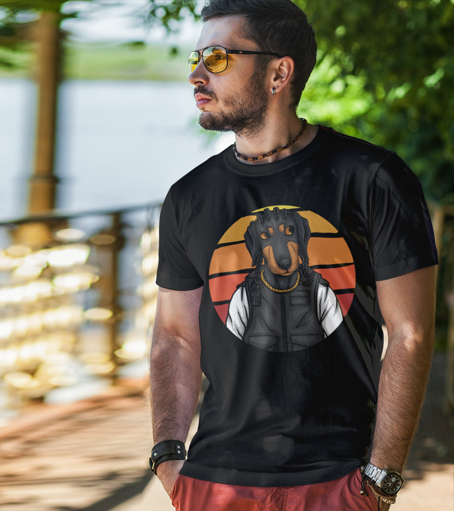 Police Dachshund Vest Braids Sunset T-Shirt