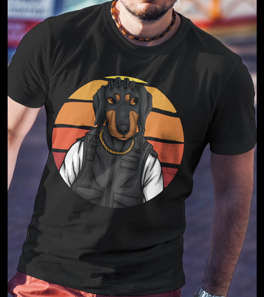 Police Dachshund Vest Braids Sunset T-Shirt