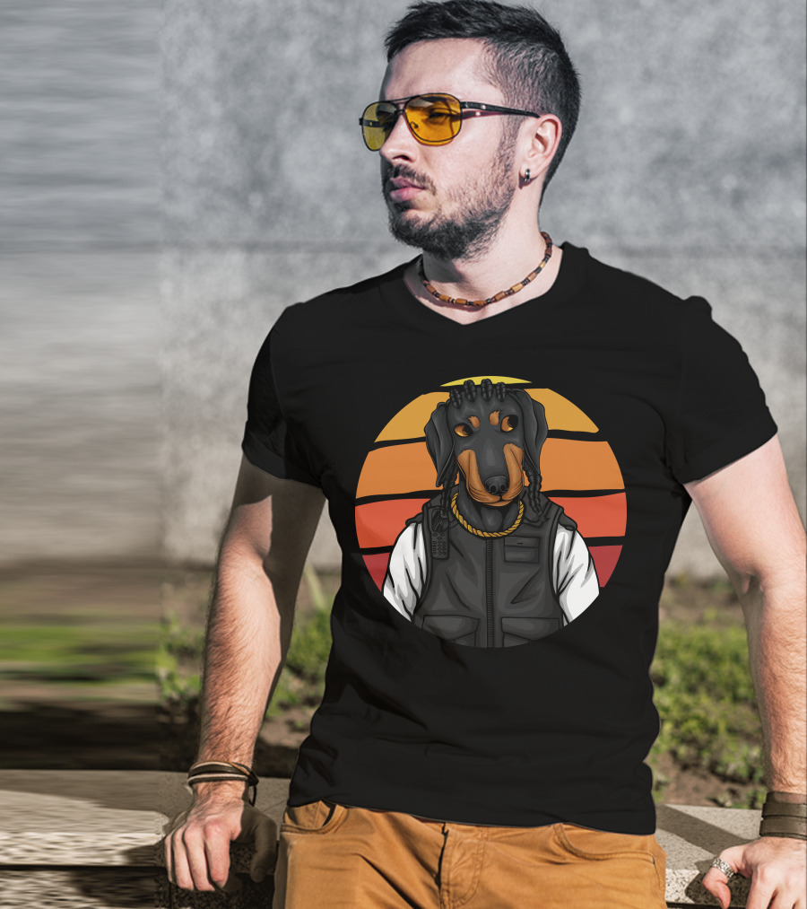 Police Dachshund Vest Braids Sunset T-Shirt