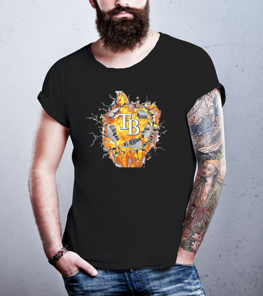 Tb Logo With Cracked Wall And Flames T-Shirt