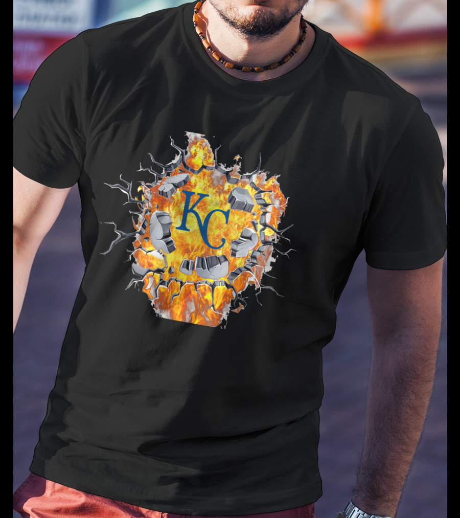 Kansas City Royals Kc Flaming Crackle T-Shirt