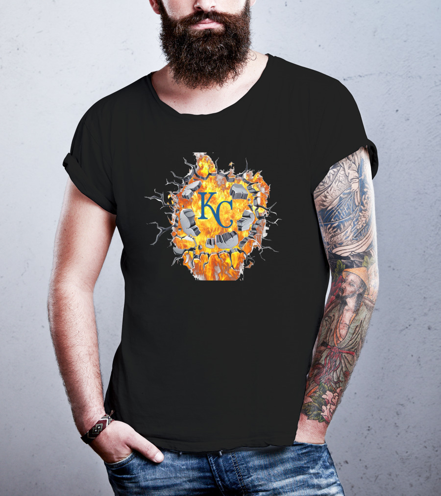 Kansas City Royals Kc Flaming Crackle T-Shirt