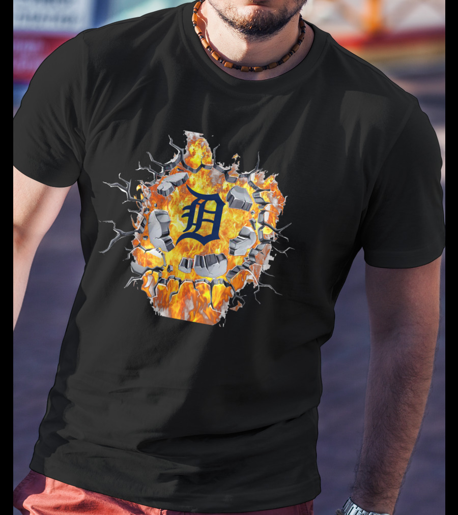 Detroit Tigers Fiery Cracked Wall T-Shirt