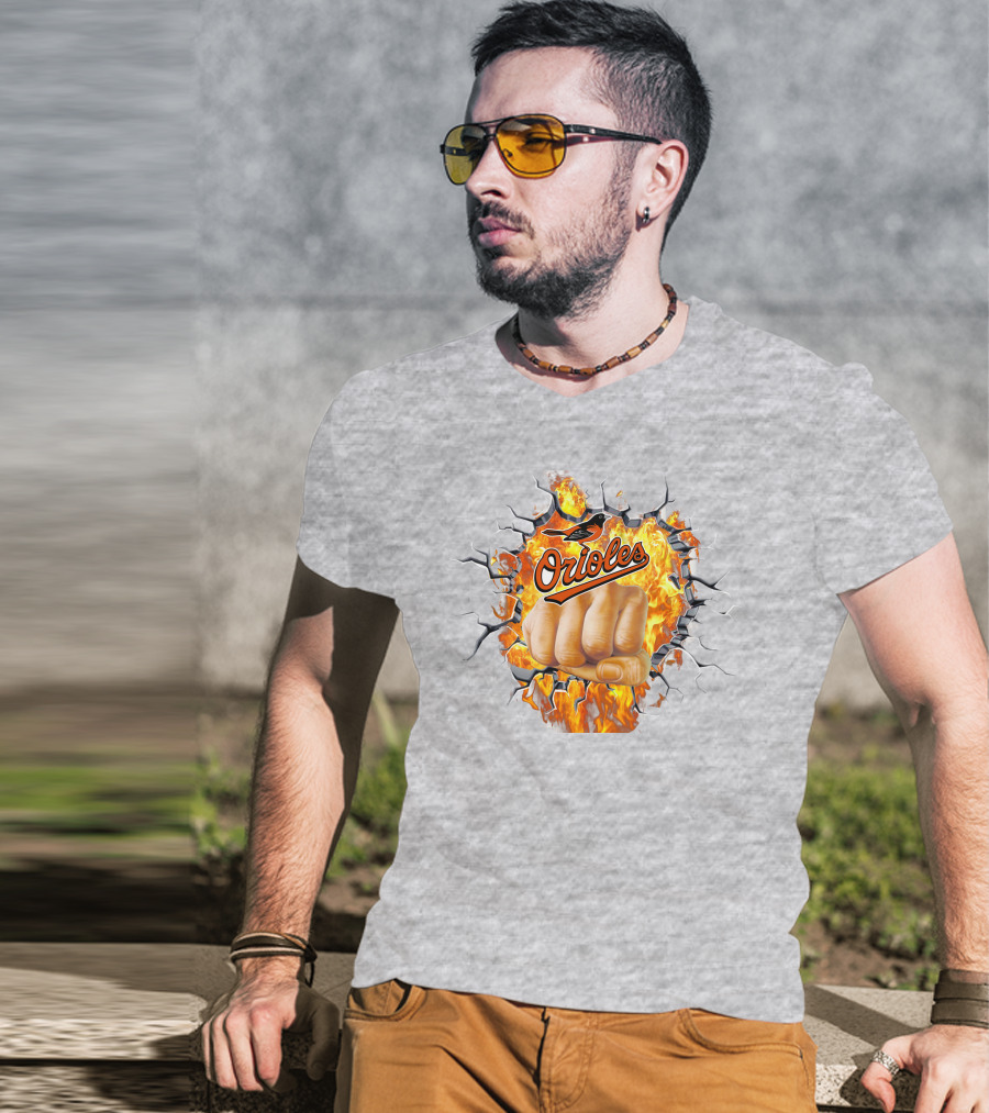 Orioles Fire And Steel Fist Burst T-Shirt