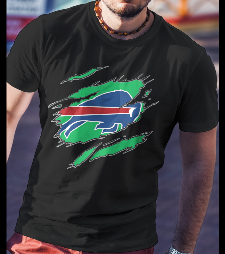 Buffalo Bills Logo With Green Claw Marks T-Shirt