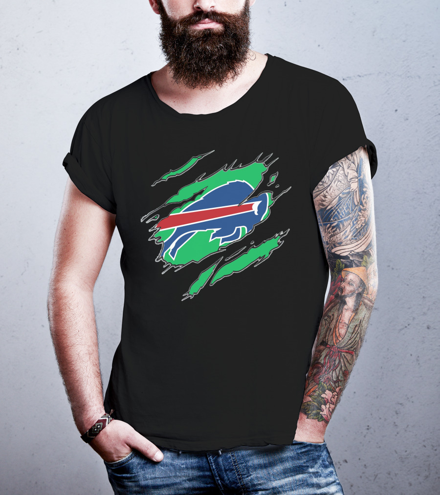 Buffalo Bills Logo With Green Claw Marks T-Shirt