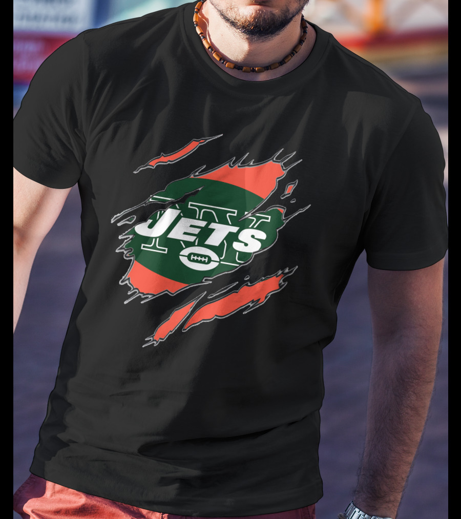 New York Jets Claw Mark Logo With Green And Red Oval T-Shirt