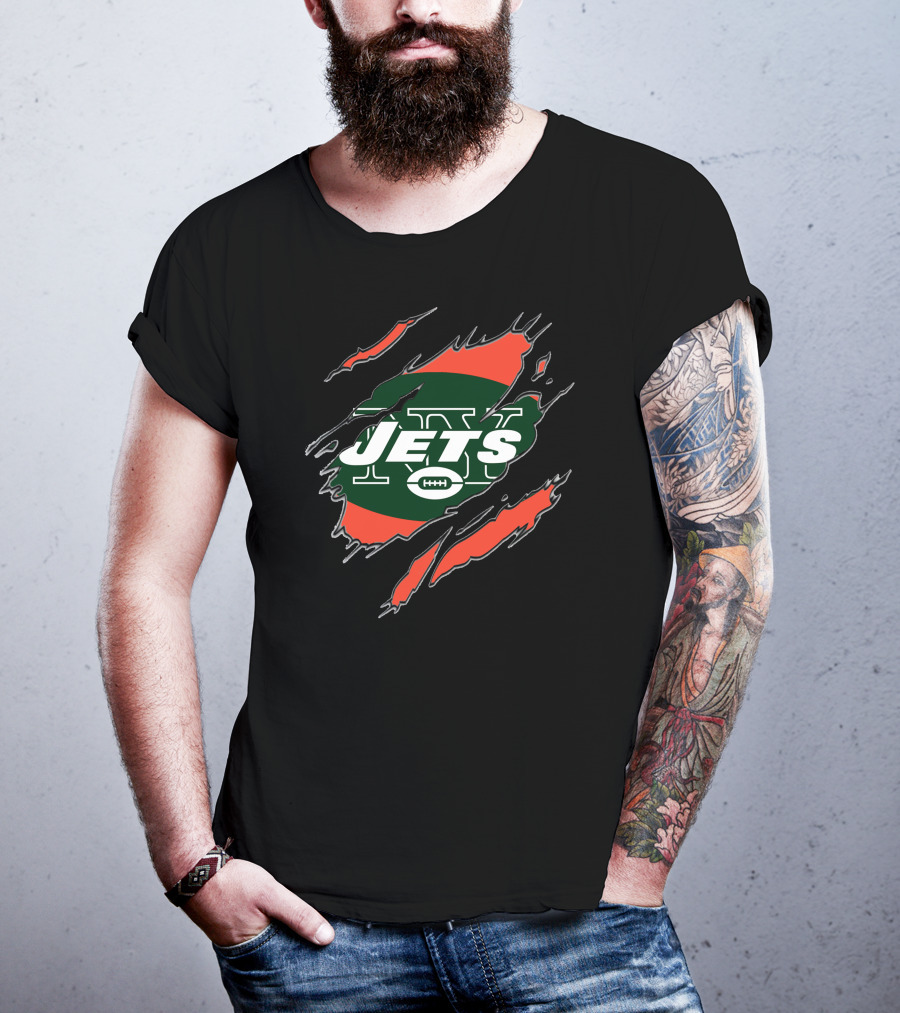 New York Jets Claw Mark Logo With Green And Red Oval T-Shirt