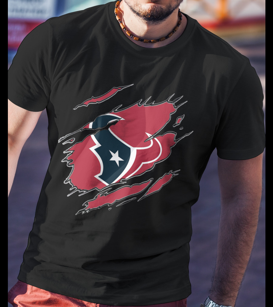 Houston Texans Claw Marks Logo Rip Texas Pride T-Shirt