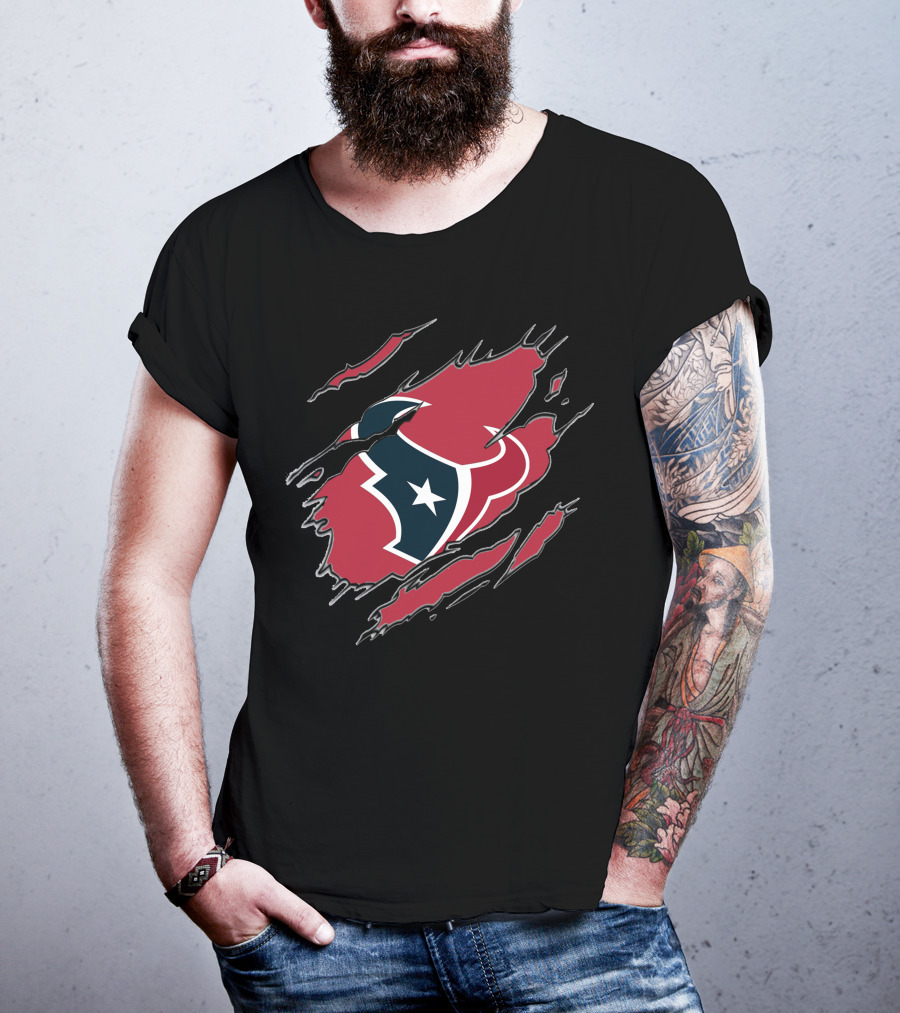 Houston Texans Claw Marks Logo Rip Texas Pride T-Shirt