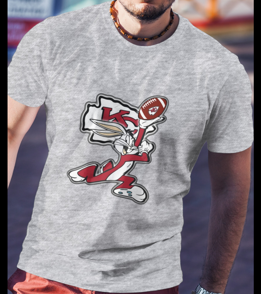 Kansas City Chiefs Bunny Holding Football With Kc T-Shirt