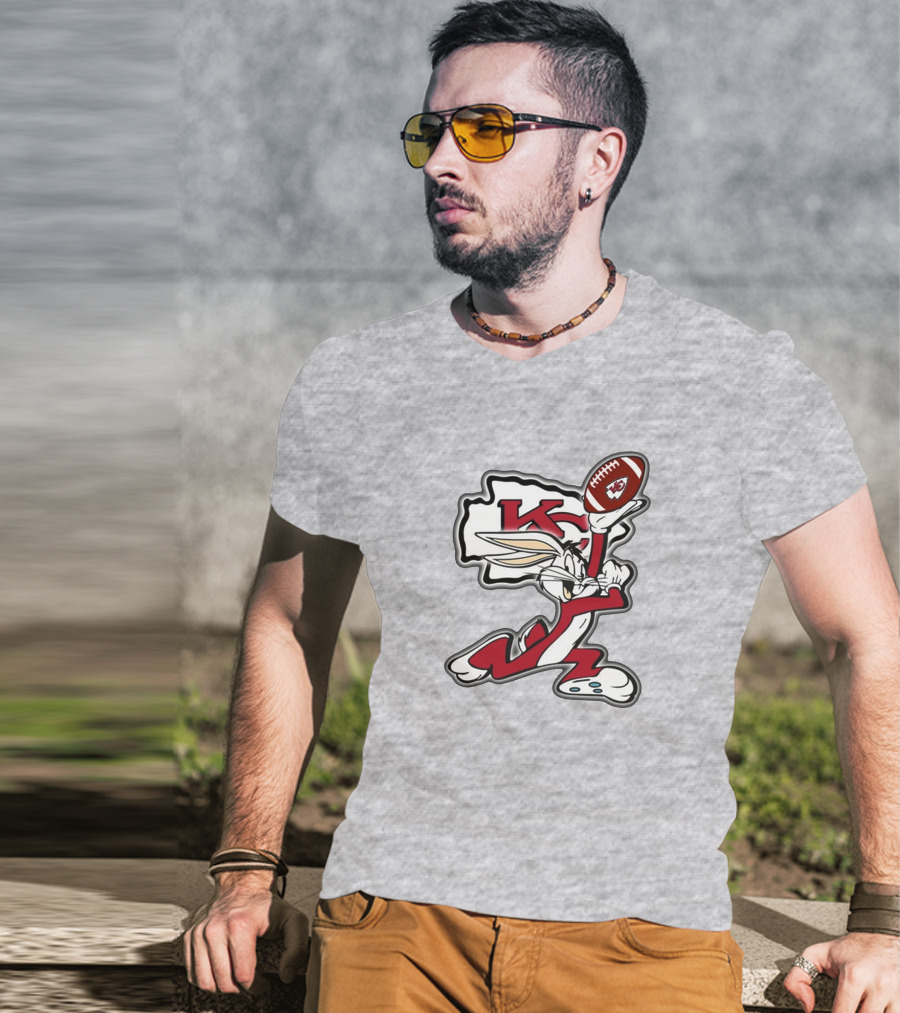 Kansas City Chiefs Bunny Holding Football With Kc T-Shirt