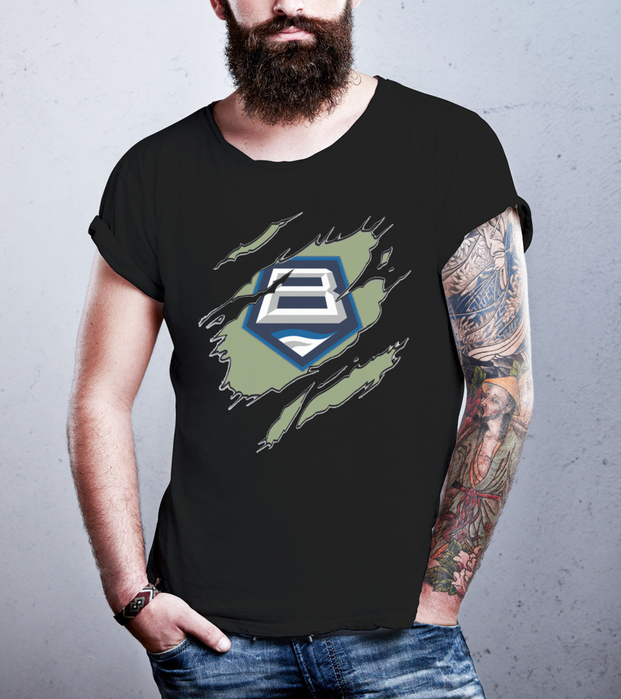 Baltimore Brigade Logo With Claw Marks And Blue White B On Green T-Shirt