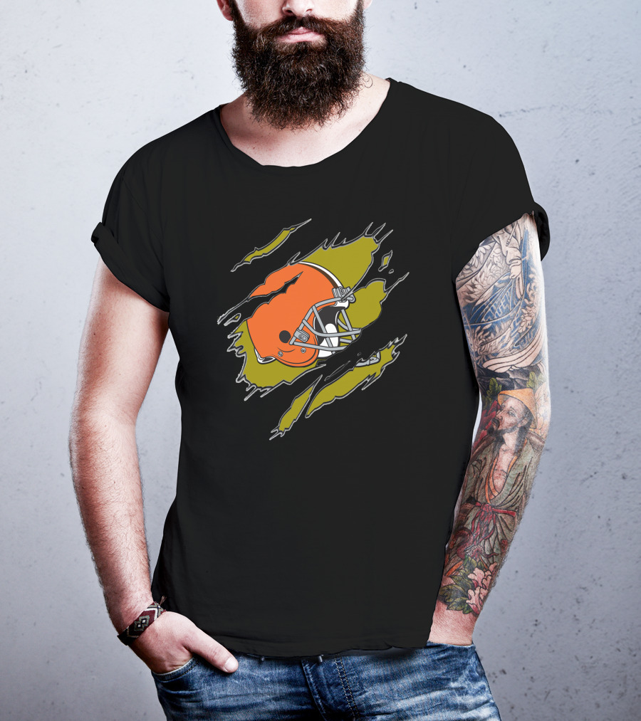 Cleveland Browns Football Helmet Ripped T-Shirt