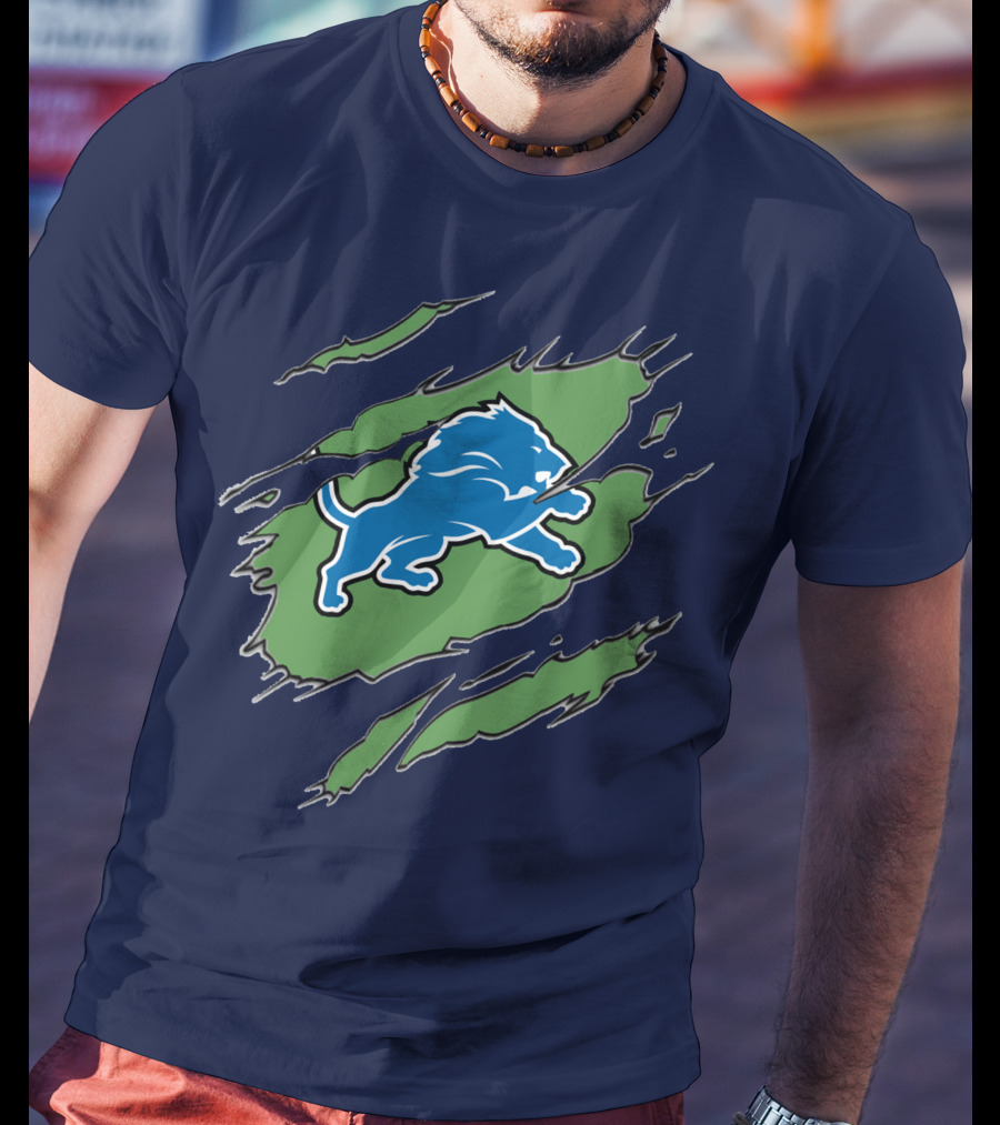 Detroit Lions Blue Roaring Lion With Claw Marks T-Shirt