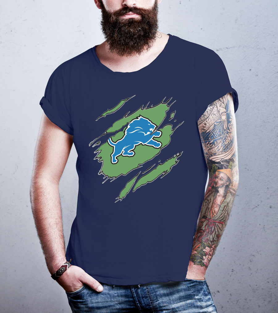 Detroit Lions Blue Roaring Lion With Claw Marks T-Shirt