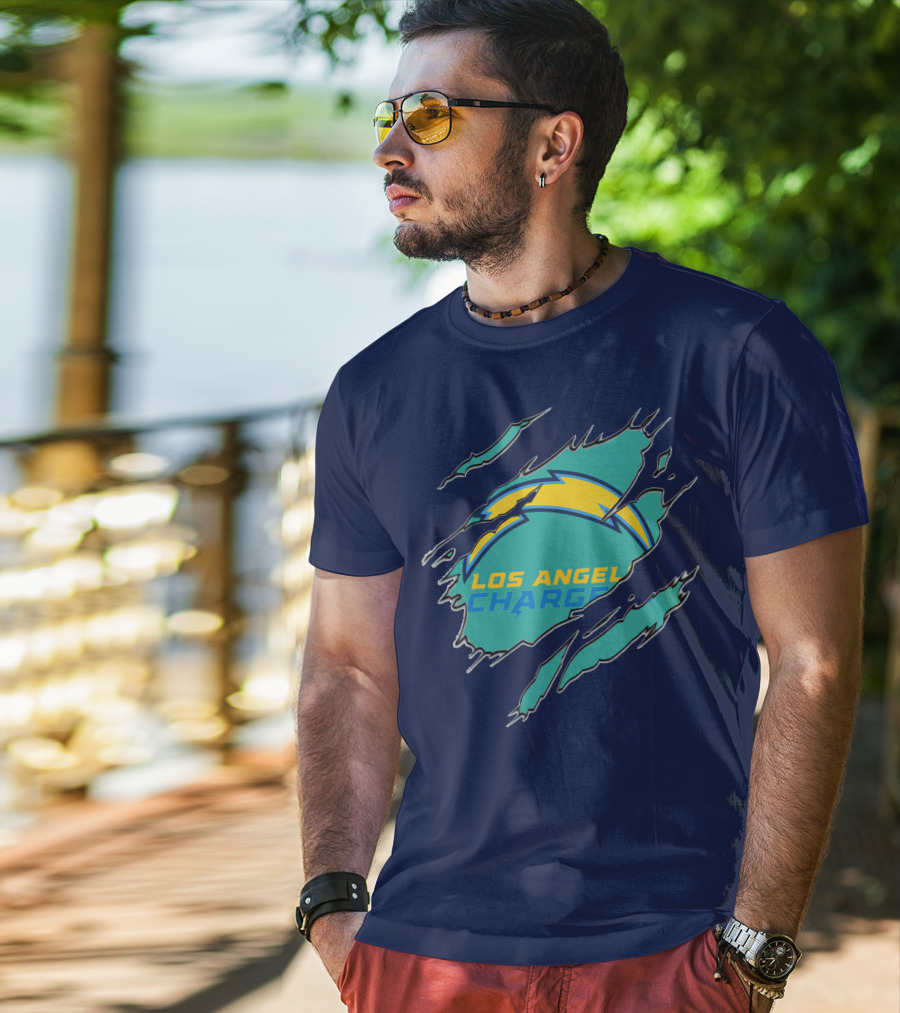Los Angeles Chargers Logo With Bolt Design And Ripped Claw Marks T-Shirt