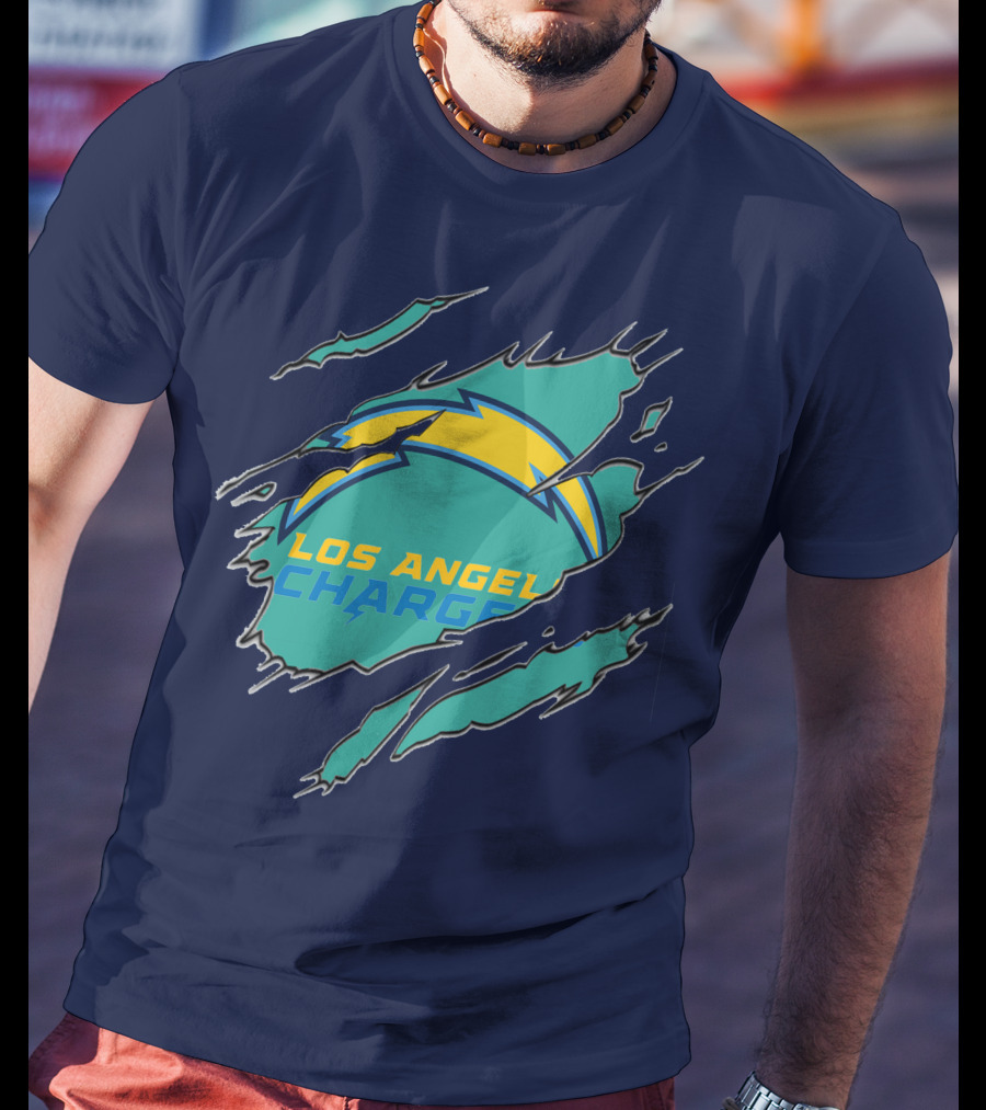 Los Angeles Chargers Logo With Bolt Design And Ripped Claw Marks T-Shirt