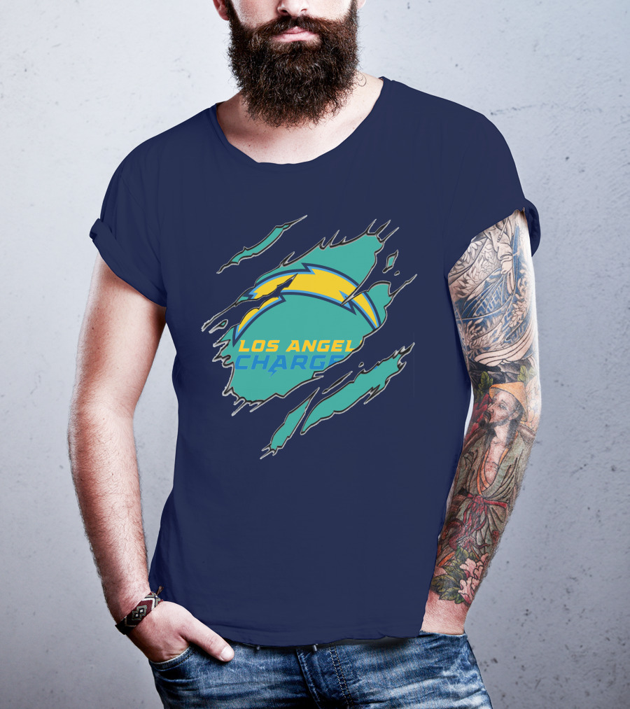 Los Angeles Chargers Logo With Bolt Design And Ripped Claw Marks T-Shirt