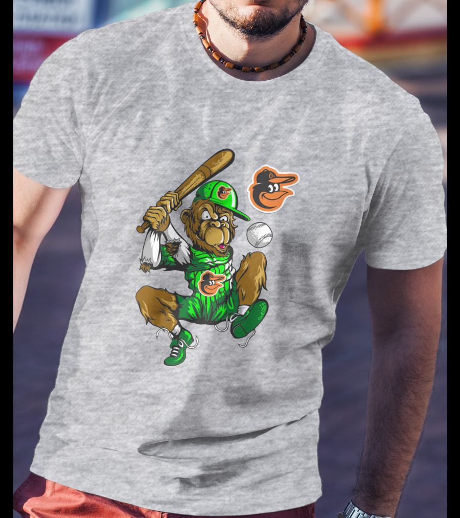 Baltimore Orioles Home Run Monkey With Baseball Bat And Cap Featuring Team T-Shirt