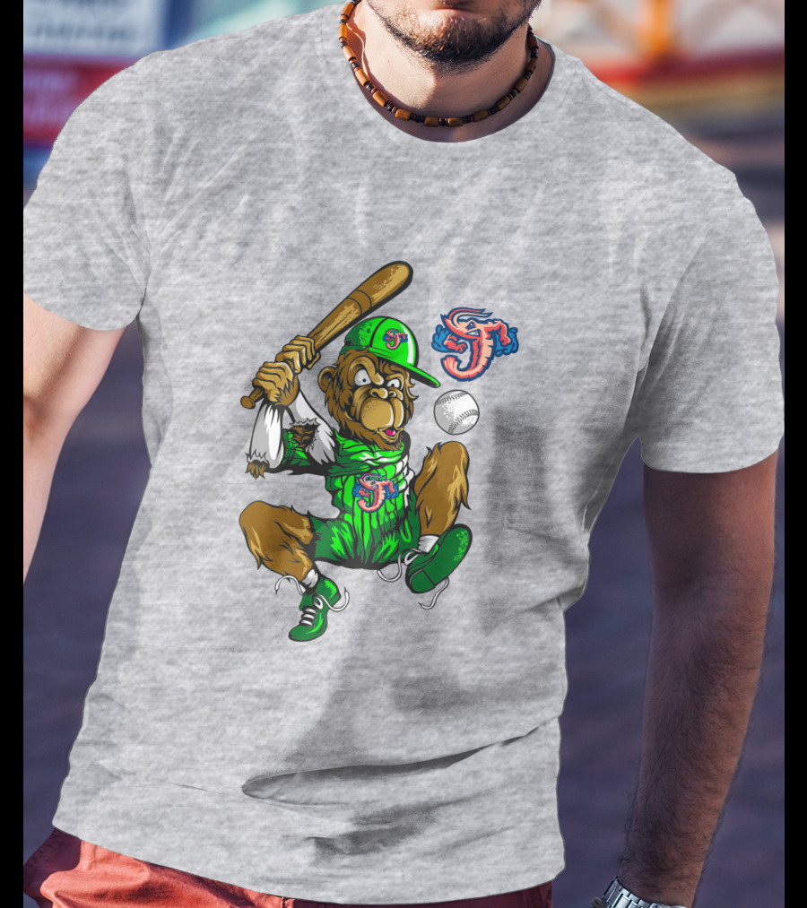 Jacksonville Jumbo Shrimp Monkey Mascot Baseball Action T-Shirt