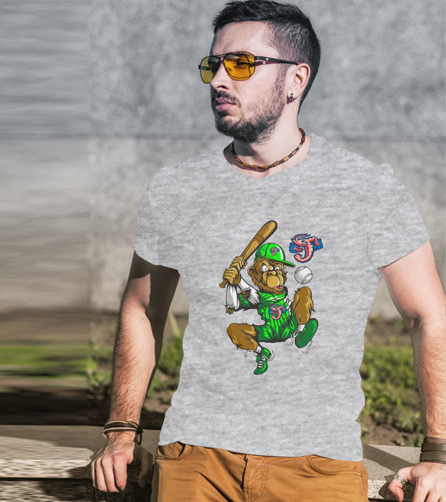 Jacksonville Jumbo Shrimp Monkey Mascot Baseball Action T-Shirt