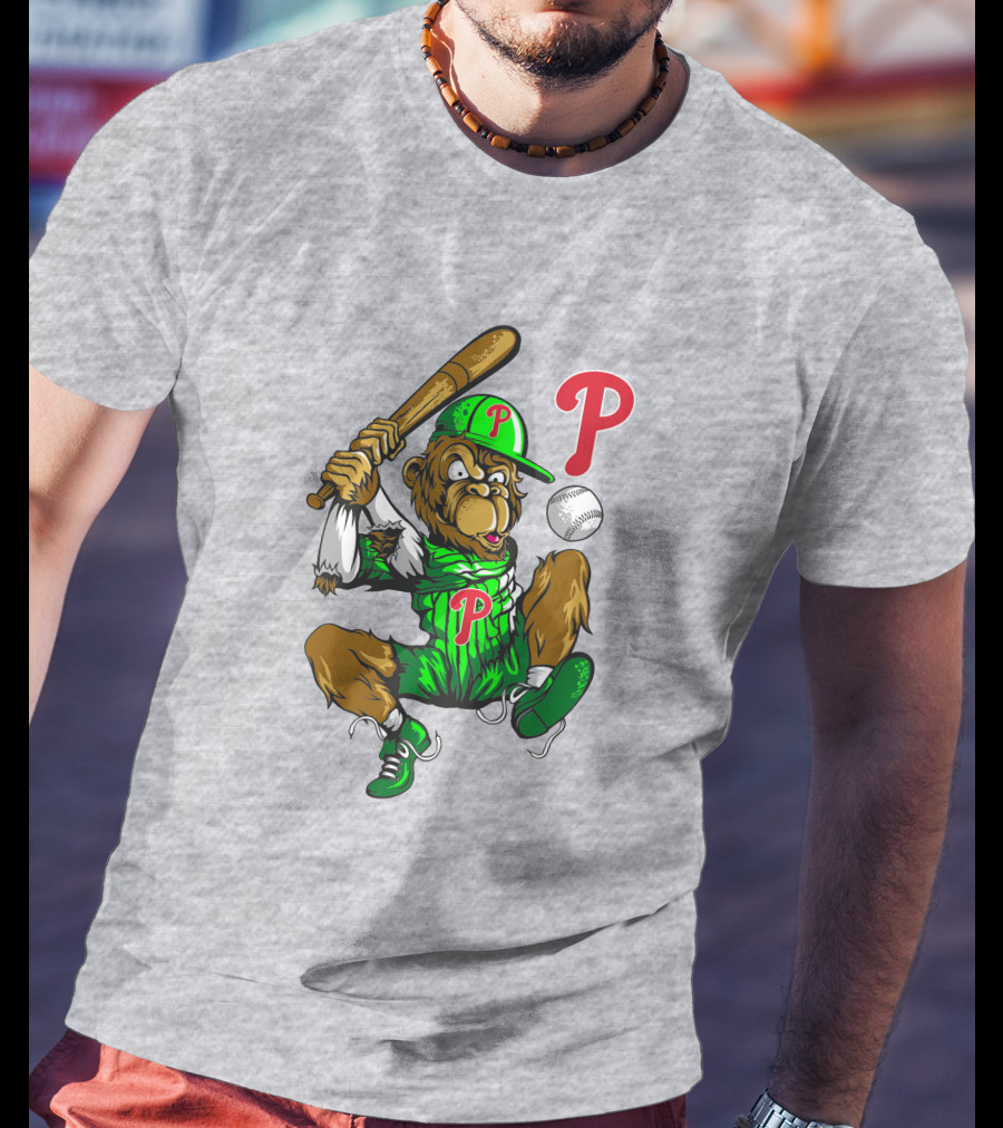 Philadelphia Phillies Home Run Monkey With Baseball And Bat T-Shirt