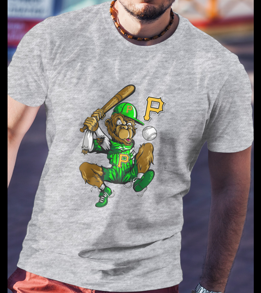 Pittsburgh Pirates P Logo Gorilla Baseball Bat Mascot T-Shirt