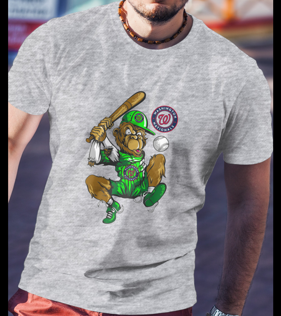 Washington Nationals Home Run Baseball Logo Monkey In Green Uniform T-Shirt