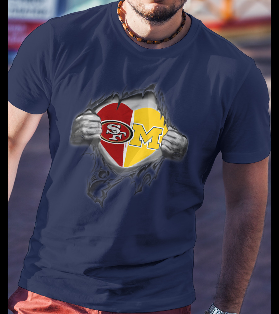San Francisco 49ers Michigan Wolverines Heart Loyalty Fusion T-Shirt
