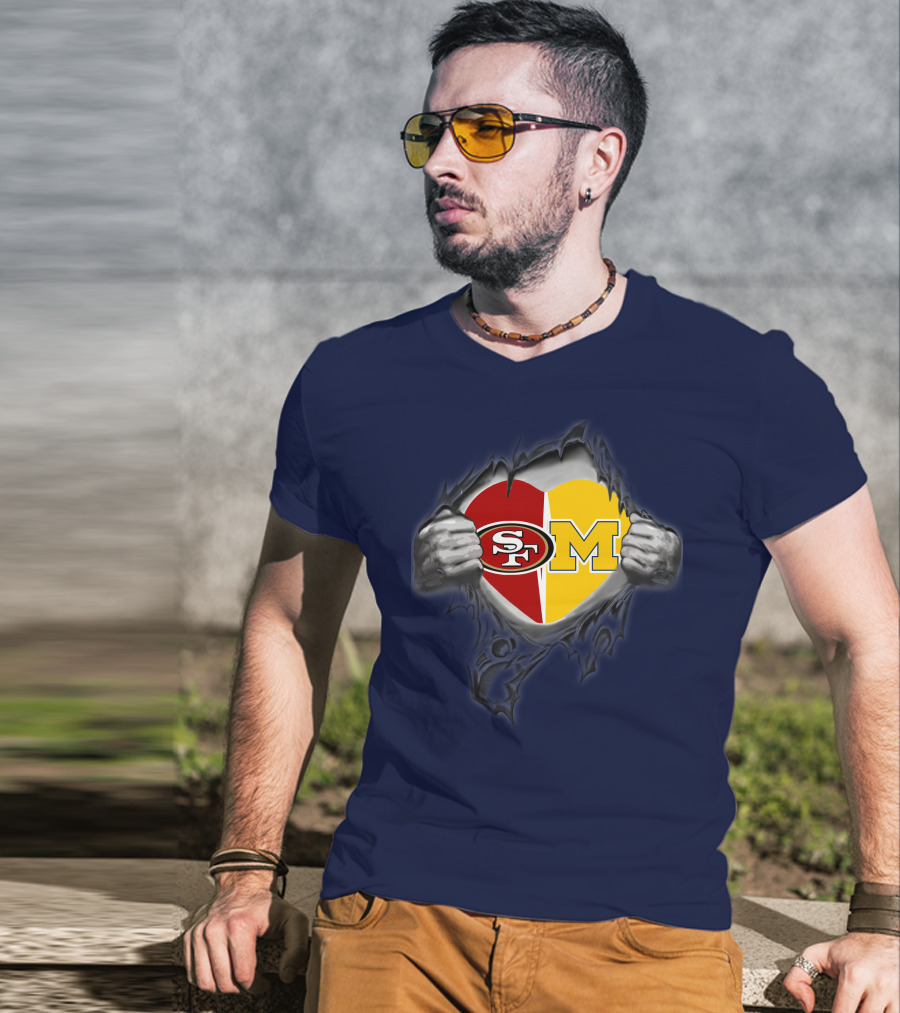 San Francisco 49ers Michigan Wolverines Heart Loyalty Fusion T-Shirt